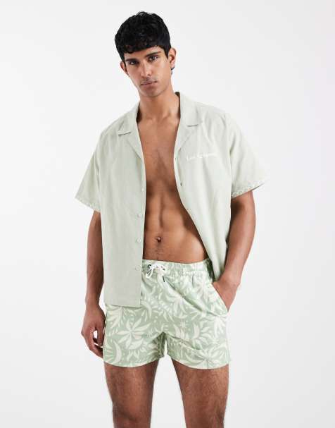 Aray - Pantaloncini da bagno verde salvia con stampa di foglie - view 1
