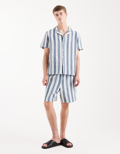 Aray - Pantaloncini da mare all'uncinetto blu a righe in coordinato - view 1