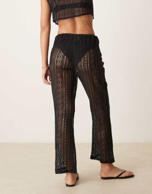 Aray Pantaloni neri da spiaggia in pizzo in coordinato ASOS