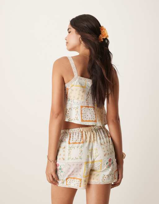 Aray patchwork print beach top co-ord in multi, 2 of 4