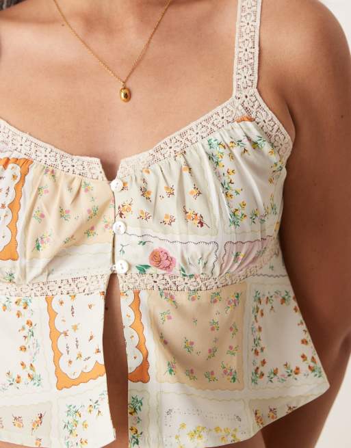 Aray patchwork print beach top co-ord in multi, 4 of 4