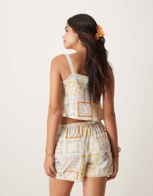 Aray Patchwork Print Beach Top In Multi