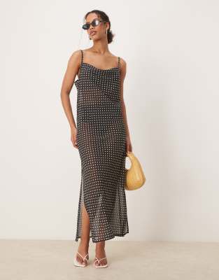 Aray Aray polka dot print beach maxi dress in black