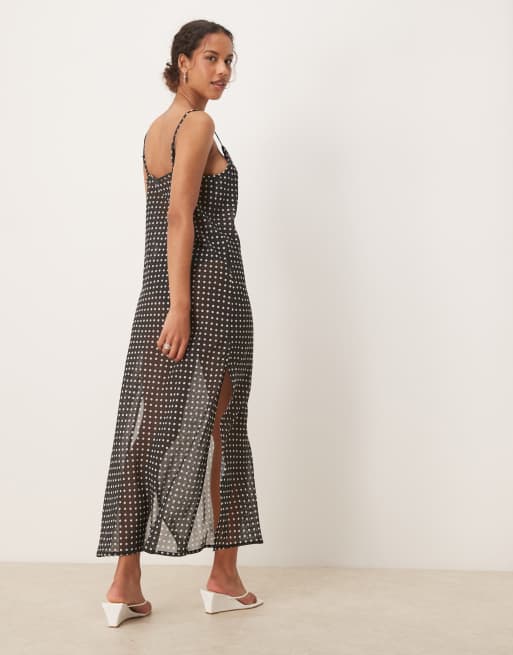 Aray polka dot print beach maxi dress in black, 3 of 4