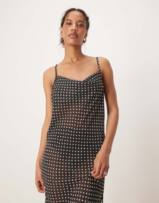 Aray polka dot print beach maxi dress in black, 4 of 4
