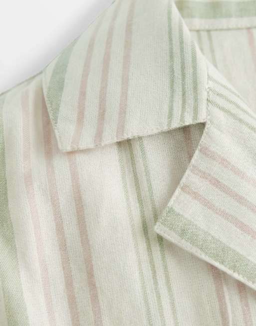 Aray revere beach shirt in beige khaki stripe, 9 of 9