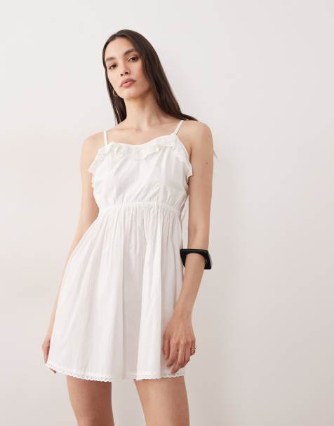 Aray semi-sheer beach mini dress with broderie trim in white - view 1