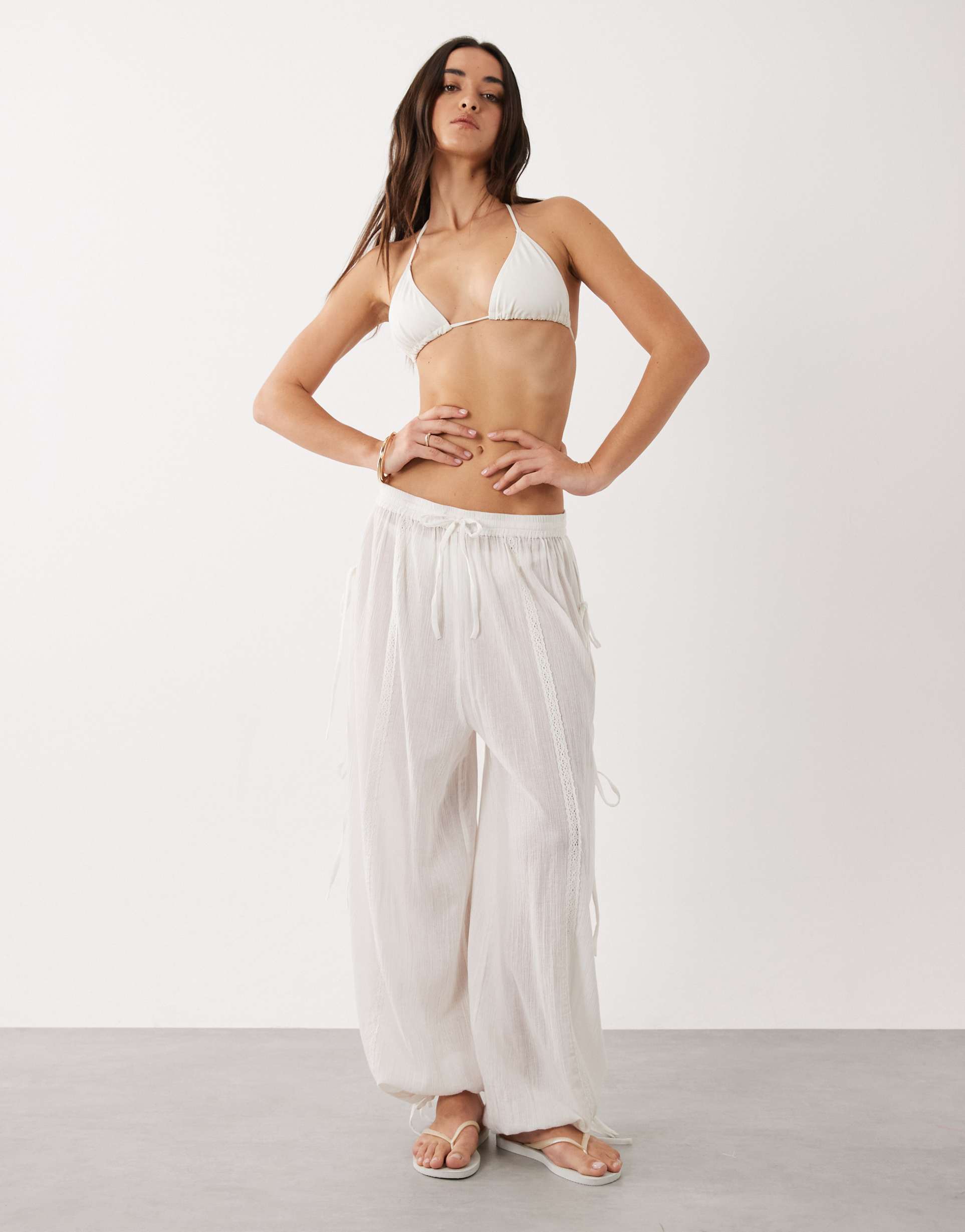 aray semi sheer beach pants in white
