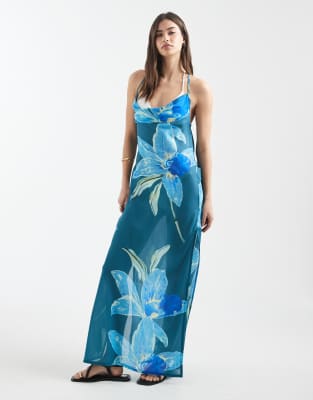 Aray sheer beach maxi dress in blue floral print blue 11390₽