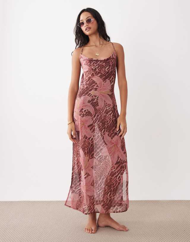 floral sheer beach dress Aray - Maxi - Women - Polyester - XS The lightweight mesh fabric fit_Flared Blue Breeze Asymmetrical Kaftan Size:Small (Fits size US 4-6/UK 8-10)