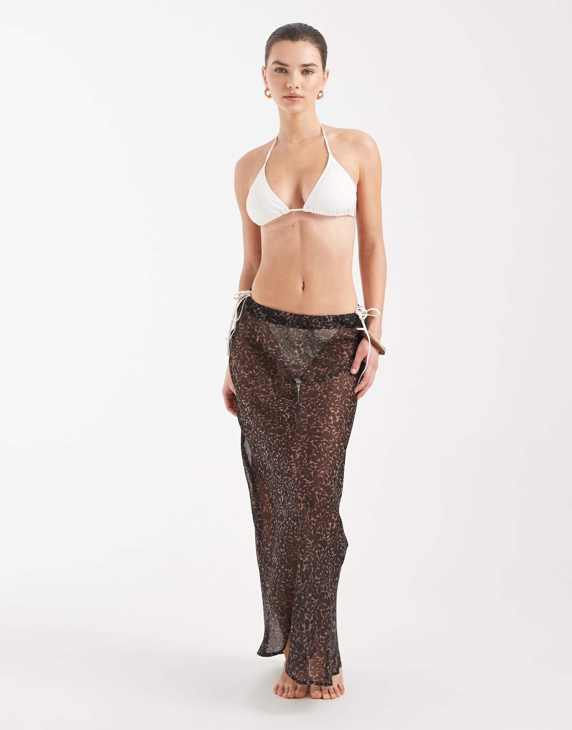aray sheer beach maxi skirt in leopard print