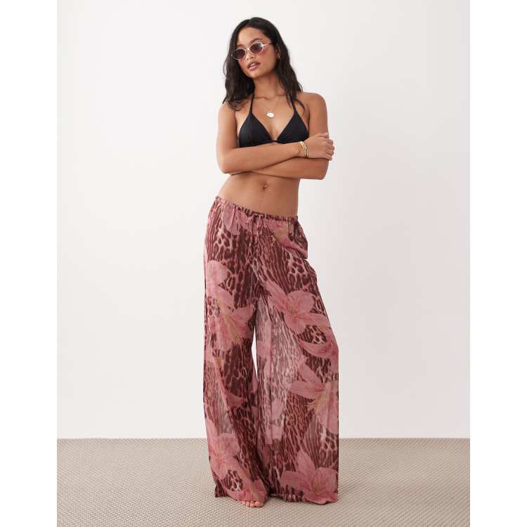 Aray sheer beach pants in leopard floral print | ASOS