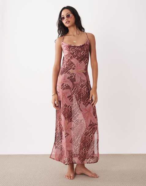 Aray sheer maxi beach dress in leopard floral print - view 1