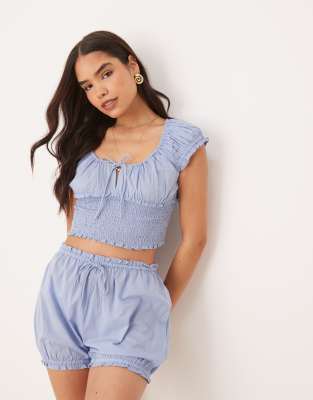 shirred beach crop top in dusky blue - part of a set