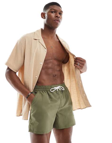 Aray - Short de bain à broderie palmier - Kaki - view 1