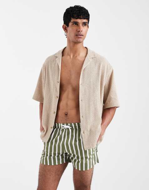 Aray - Short de bain à rayures - Kaki - view 1