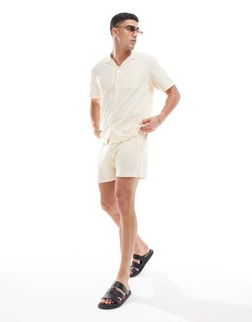 Aray - Short met wafelstructuur in neutraal, deel van co-ord set, 2 van 5