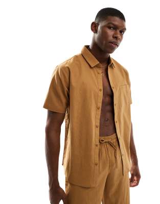 Aray Aray short sleeve beach shirt co-ord in taupe-Neutral