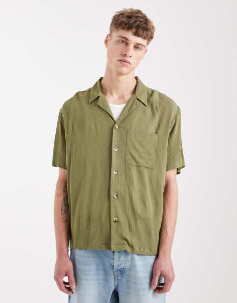Aray short sleeve camp collar beach shirt in khaki green - view 1