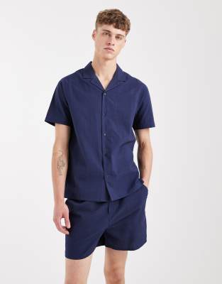 Aray - Shorts aus Seersucker in Marineblau
