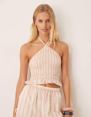 Aray Aray stripe beach top co-ord in pink and white