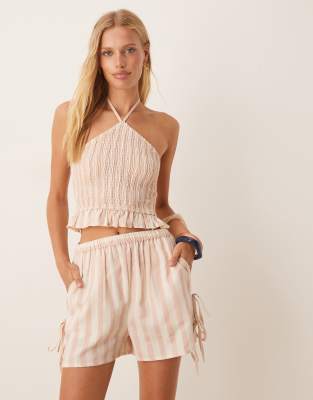 striped beach shorts with bow details in pink and white - part of a set