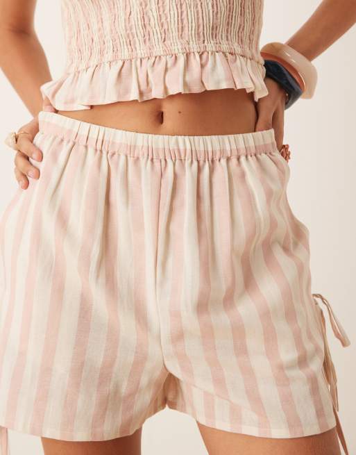 Aray striped beach shorts with bow details in pink and white - part of a set, 5 of 5