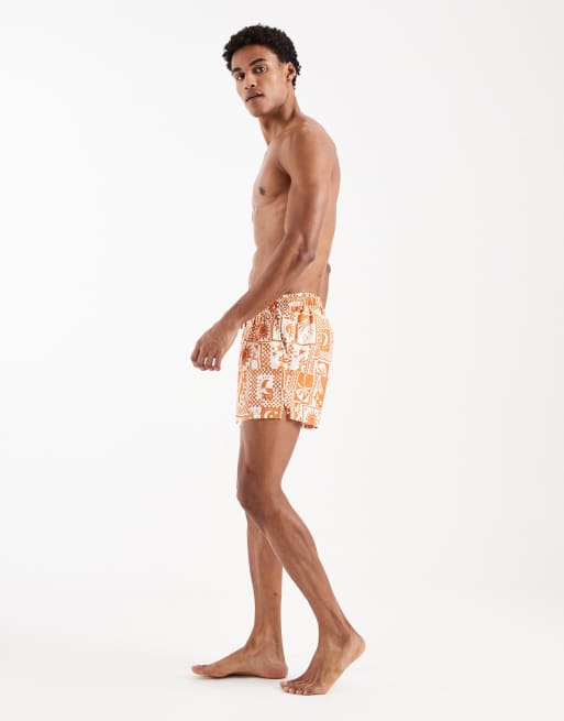 Aray sundial print swim shorts in orange, 3 of 5