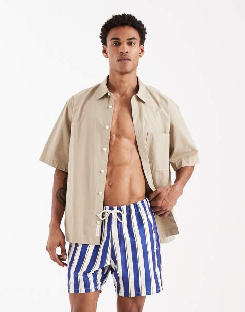Aray swim shorts in blue and sand stripe - view 1