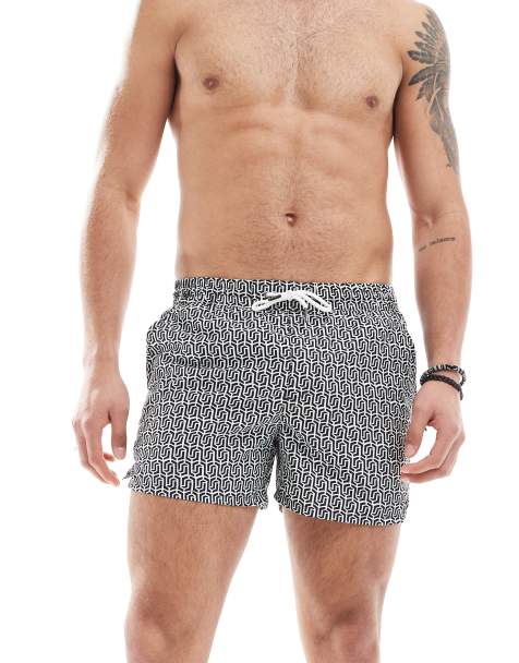 Aray geo print swim shorts in black and white