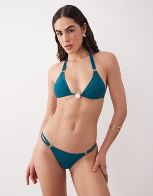 Aray Textured Triangle Bikini Set With Hardware Detail In Blue