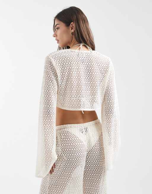 Aray tie-front crochet beach top in white, 2 of 4