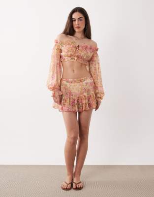 Top à épaules dénudées et motif cachemire - Rose 40-42