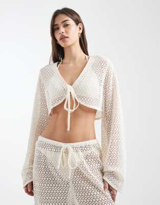 Top de plage en crochet avec liens sur le devant - Blanc 40-42