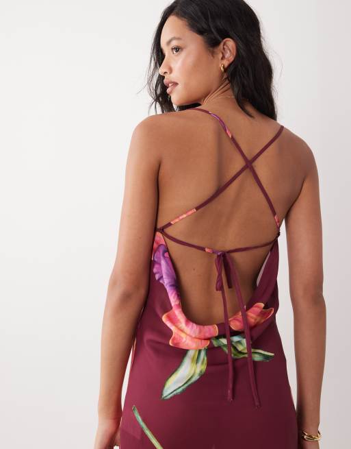 Aray – Transparentes Maxi-Strandkleid in Dunkelrosa mit Blumenmuster, 4 von 4
