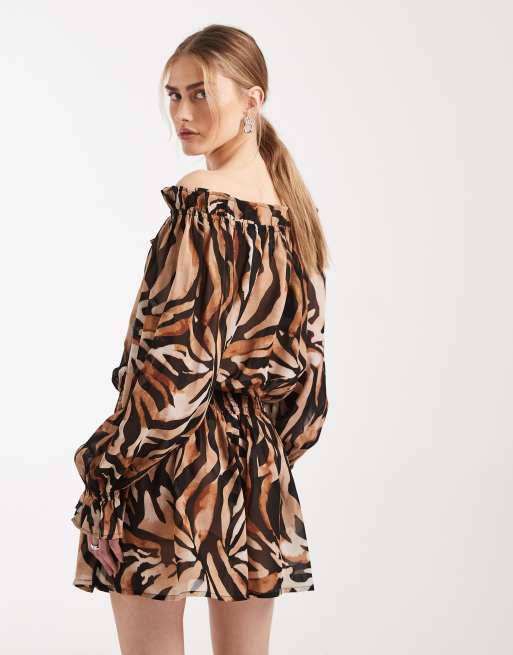 Aray – Transparentes, schulterfreies Mini-Strandkleid mit Tierfellmuster, 4 von 4
