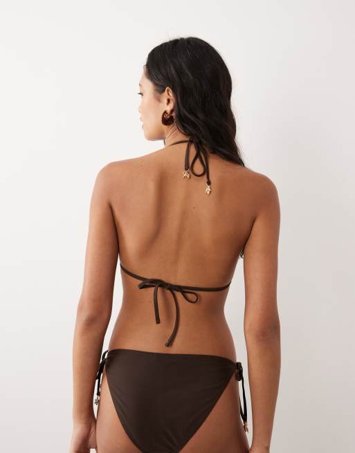 Aray - Triangel bikiniset met metalen detail in donkerbruin, 4 van 4