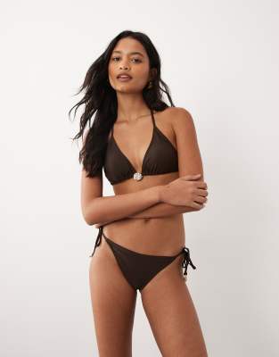 Aray Triangle Bikini Set With Hardware Detail In Brown