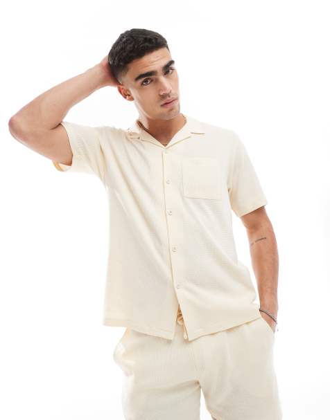 Aray waffle short sleeve shirt in neutral - part of a set - view 1