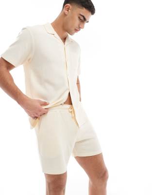 Aray Aray waffle shorts co-ord in neutral-White