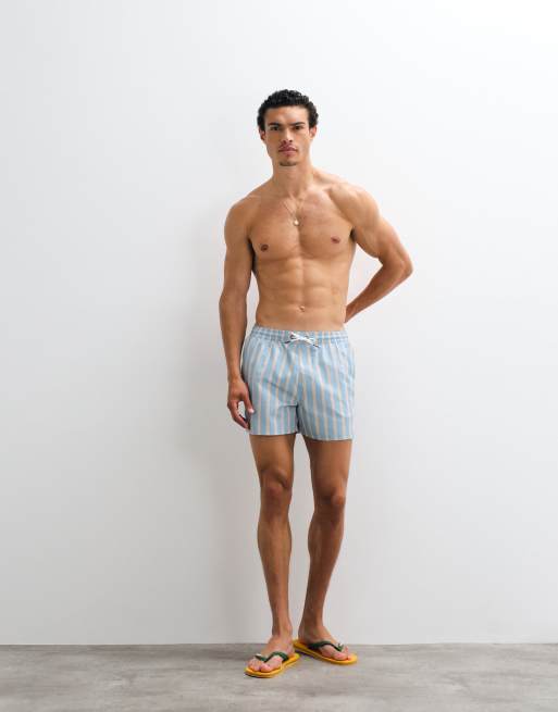 Aray - Zwemshort met strepen in blauw en zandkleur, 2 van 7