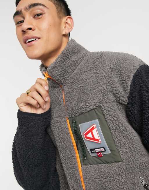 Arcminute zip through borg sherpa jacket in gray