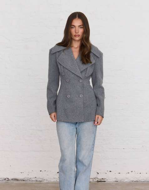 Aria Cove - americana oversize de efecto lana con solapa amplia y doble botonadura en gris - view 1