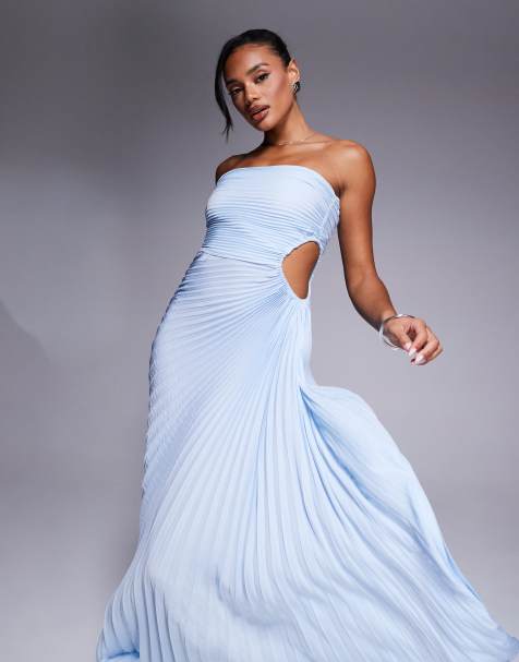 Aria Cove bandeau open side pleated maxi dress in baby blue - view 1