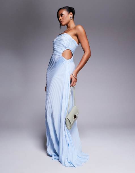 Aria Cove bandeau open side pleated maxi dress in baby blue - view 1