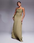 [Aria Cove] Aria Cove bandeau open side pleated maxi dress in olive-Silver 16 Olive