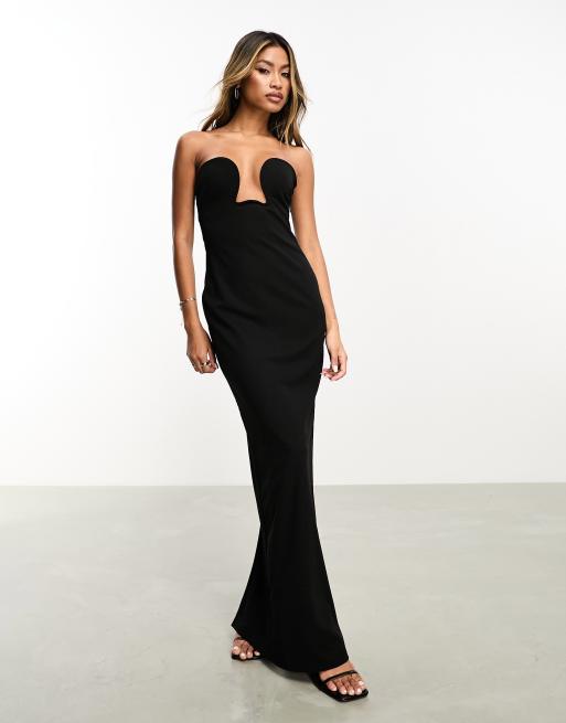 Aria Cove bandeau plunge wire detail maxi dress in black