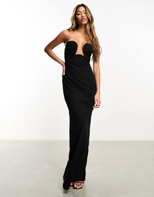 Aria Cove bandeau plunge wire detail maxi dress in black