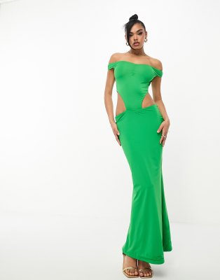 Aria Cove bardot cut out detail maxi dress in green