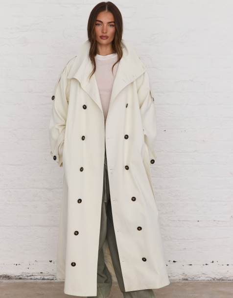 Aria Cove belt detail wide sleeve trench maxi coat in cream - view 1